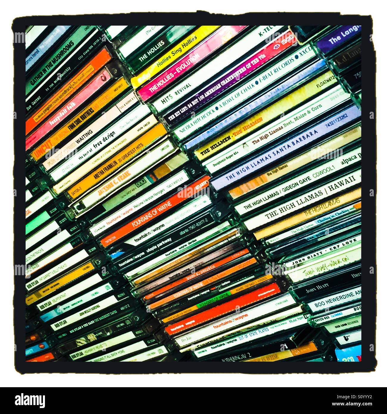 Vista ravvicinata di una raccolta di CD musicali Foto Stock