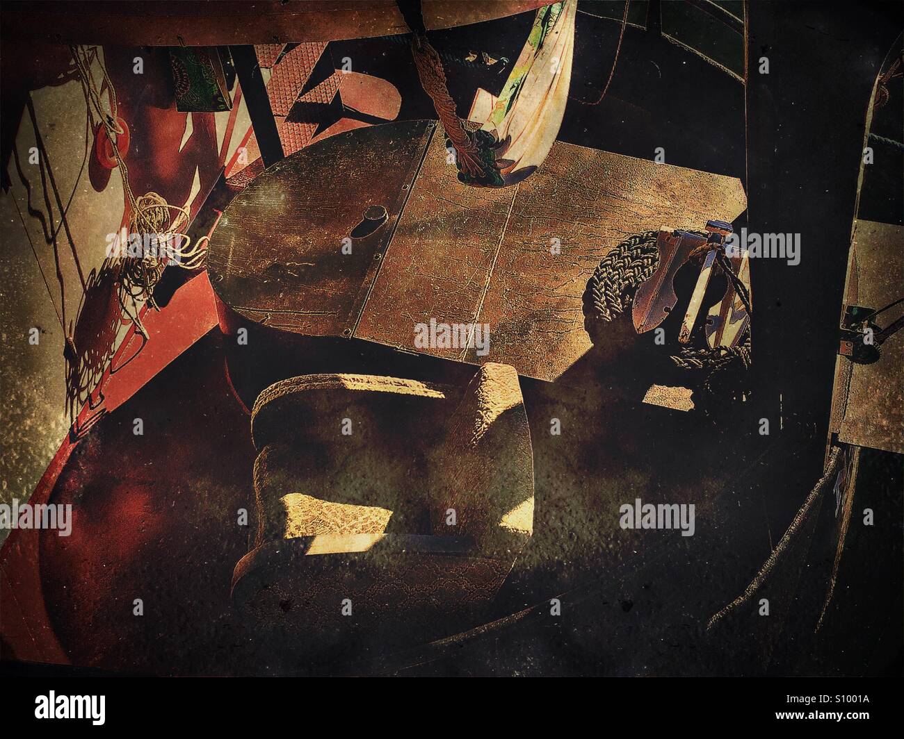 Poltrona sulla coperta della barca, Stoccolma, Svezia, in Scandinavia. - Immagine stock catturata con smartphone