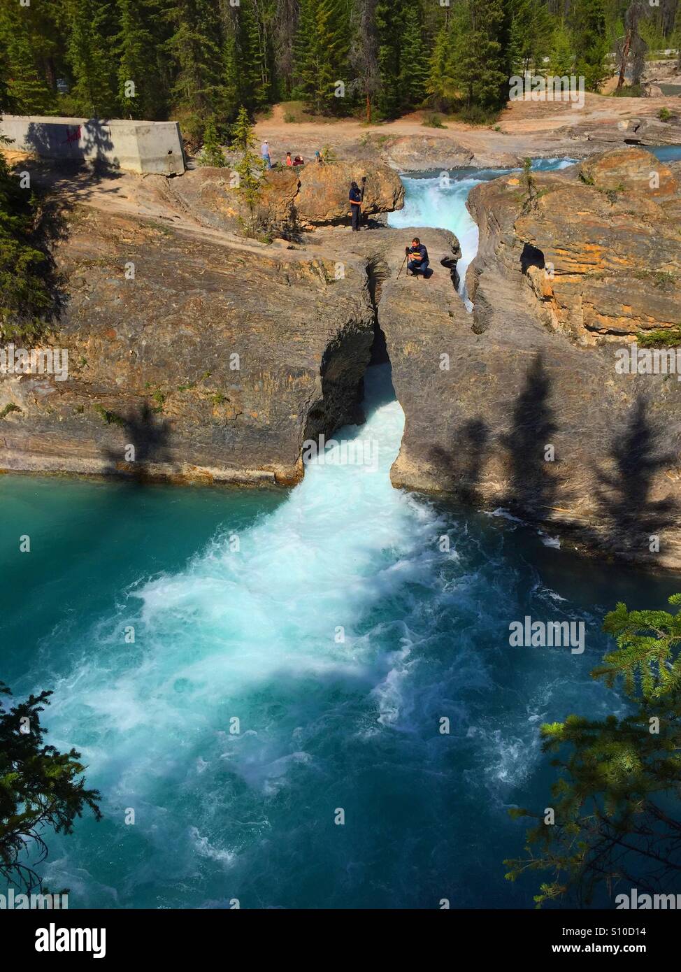 Il Ponte naturale e il Fiume Kicking Horse nel Parco Nazionale di Yoho, BC. Canada - Immagine stock catturata con smartphone