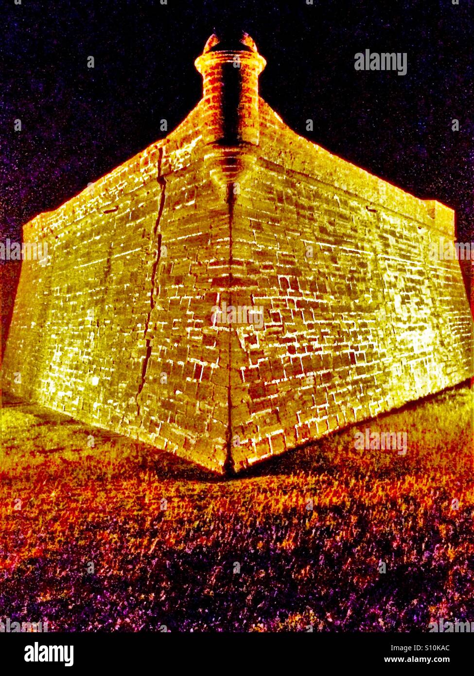 Castillo de San Marcos Forte Spagnolo di notte, Sant'Agostino, Florida Foto Stock
