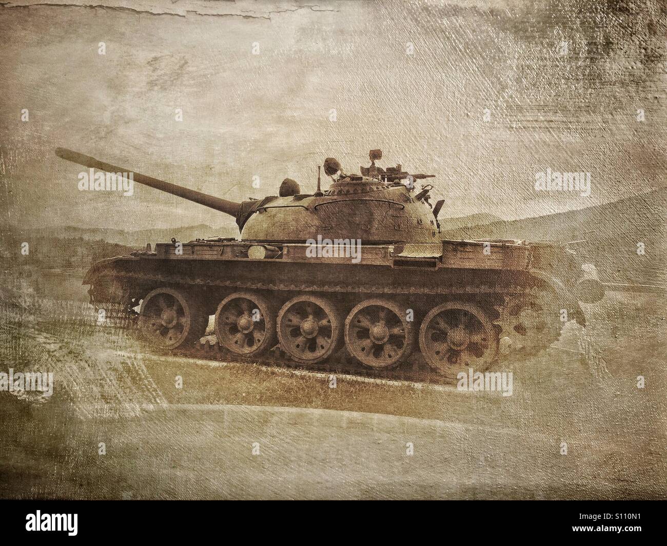 T-55 serbatoio sul display in Parco di storia militare in Pivka, Slovenia Foto Stock