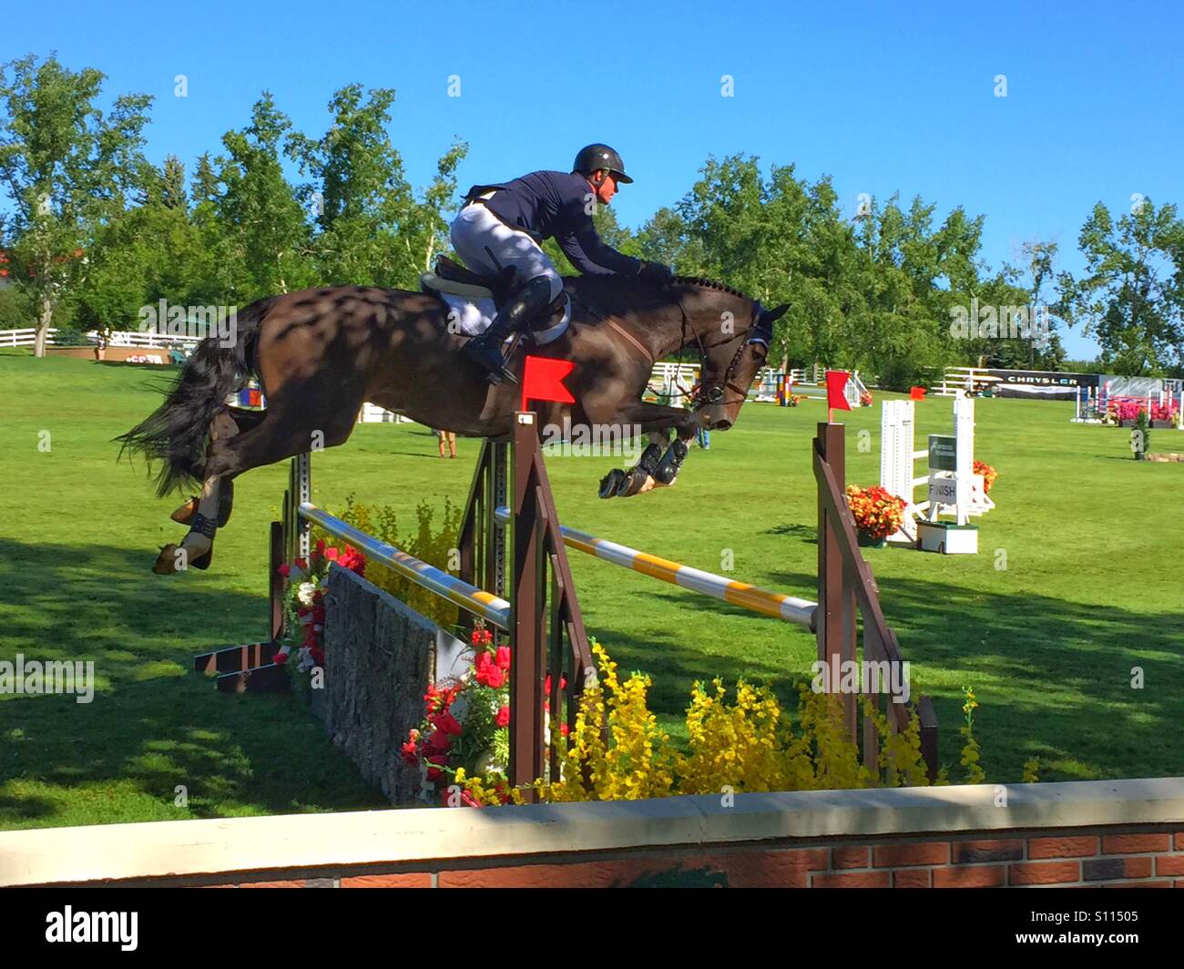 Equestrian show jumping, prati di abete, Calgary, Alberta, Canada - Immagine stock catturata con smartphone