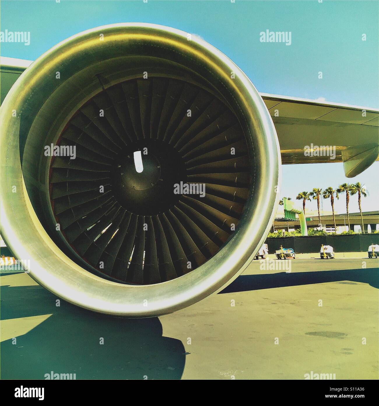 Motore aeronautico lame. Dall'aeroporto di Los Angeles. Foto Stock