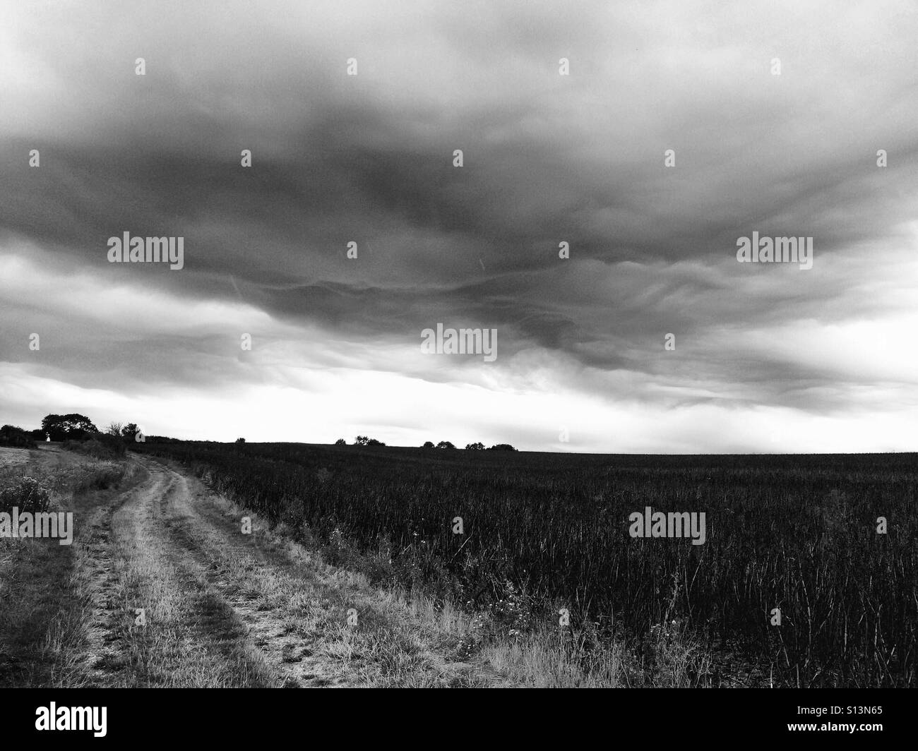 Tempesta nuvole sulla campagna inglese. Foto Stock