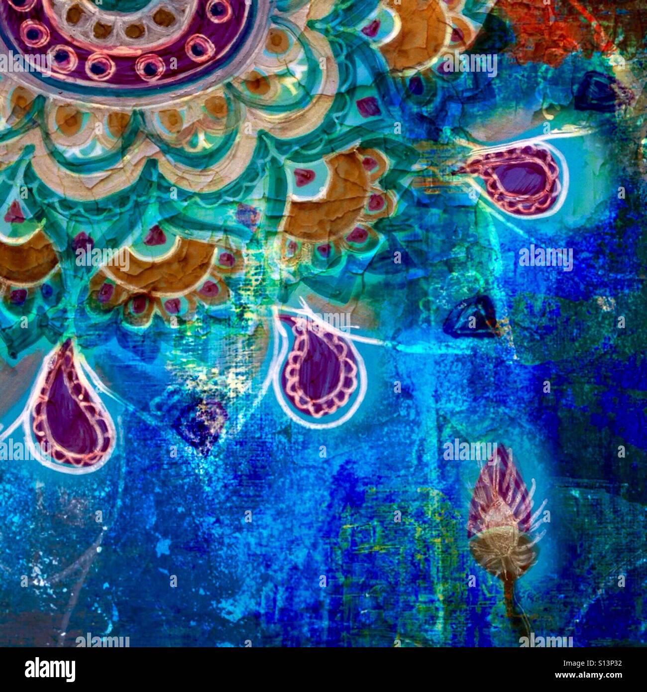 Groviglio Zen, Sun Flower, stile Boho, colorato, fotografia del gel originale arte con texture e stratificata per effetto del filtro Foto Stock