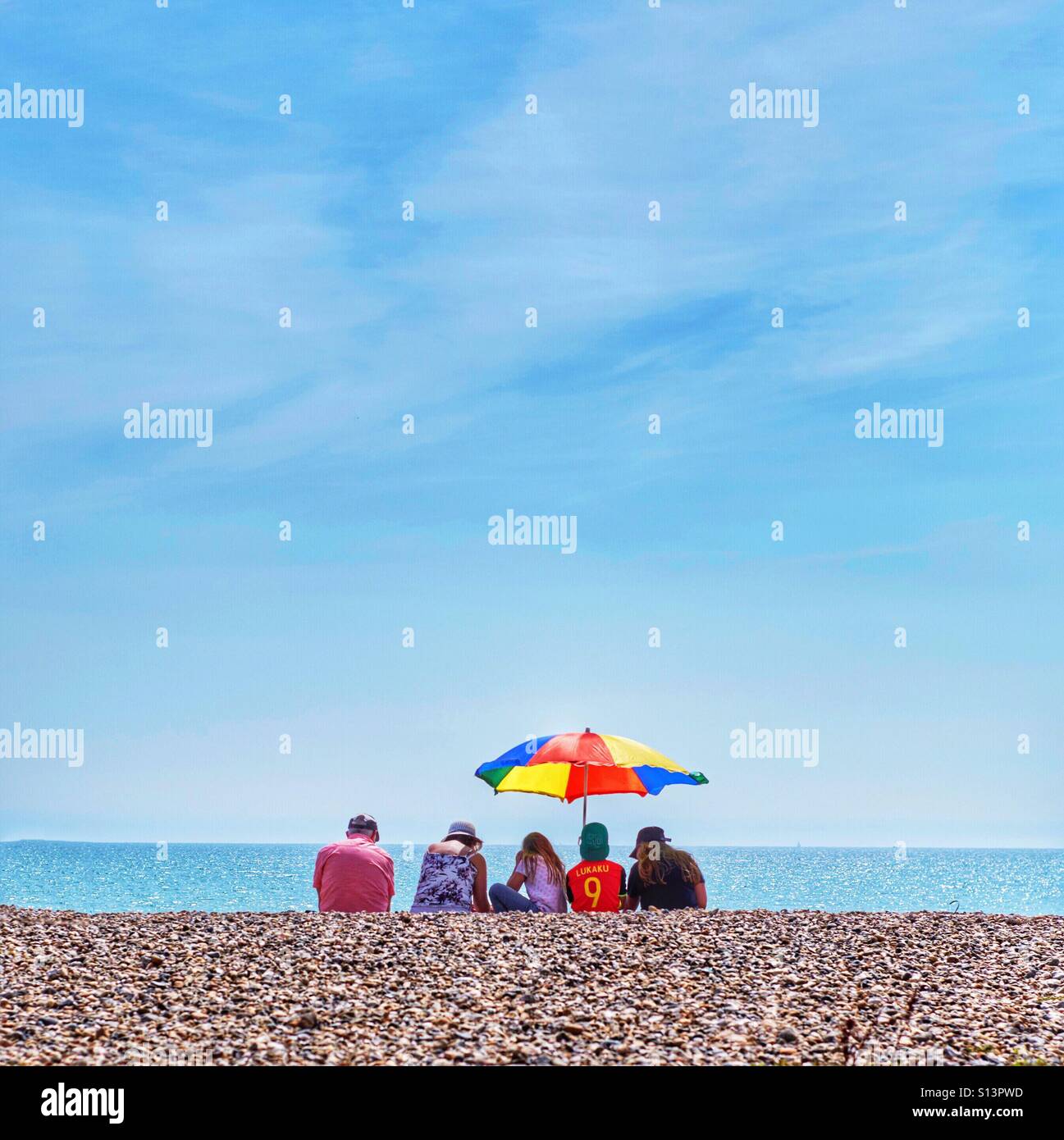 Una famiglia beach holiday in England Regno Unito Foto Stock