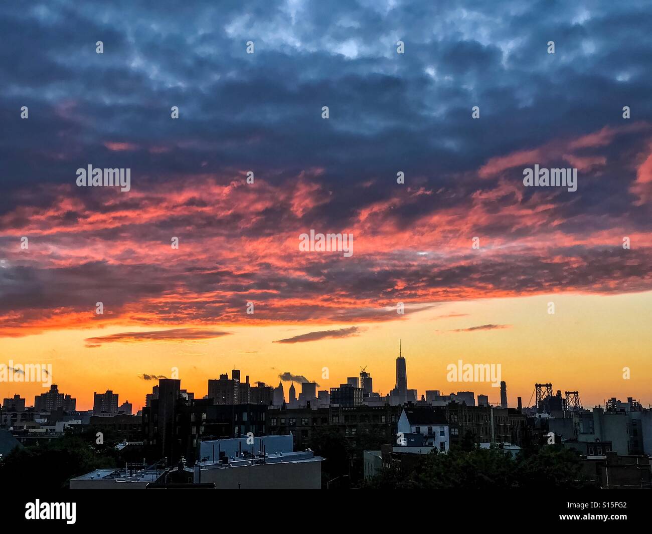 Vista tramonto da Williamsburg, Brooklyn di New York City. Foto Stock