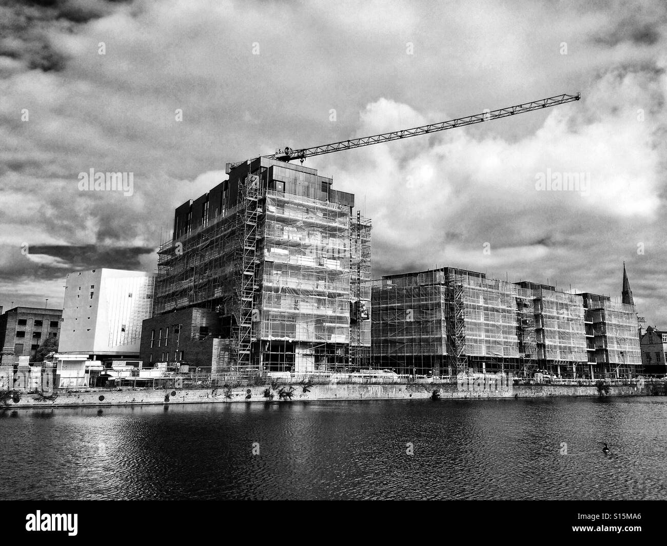Riverside riqualificazione di opere di costruzione, Bedford, Regno Unito. Foto Stock