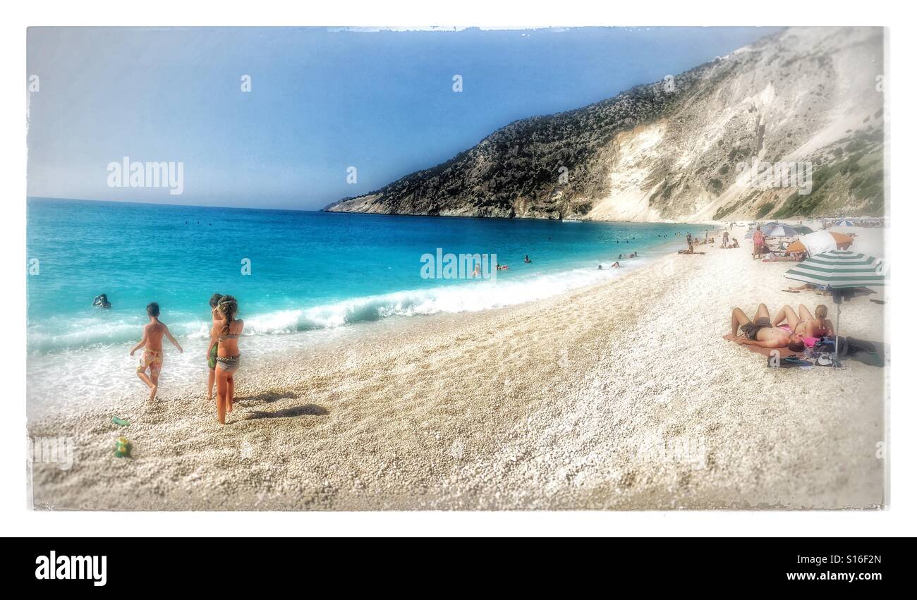 White Beach l'isola di Cefalonia in Grecia Foto Stock