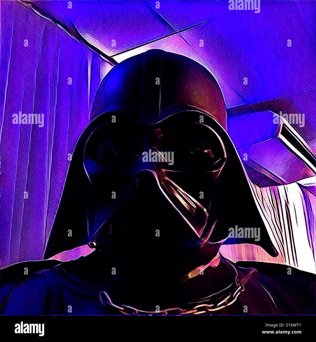 Primo piano di una testa di un modello di Dart Fener agli Elstree Studios, dove Star Wars è stato realizzato nel 1977 Foto Stock