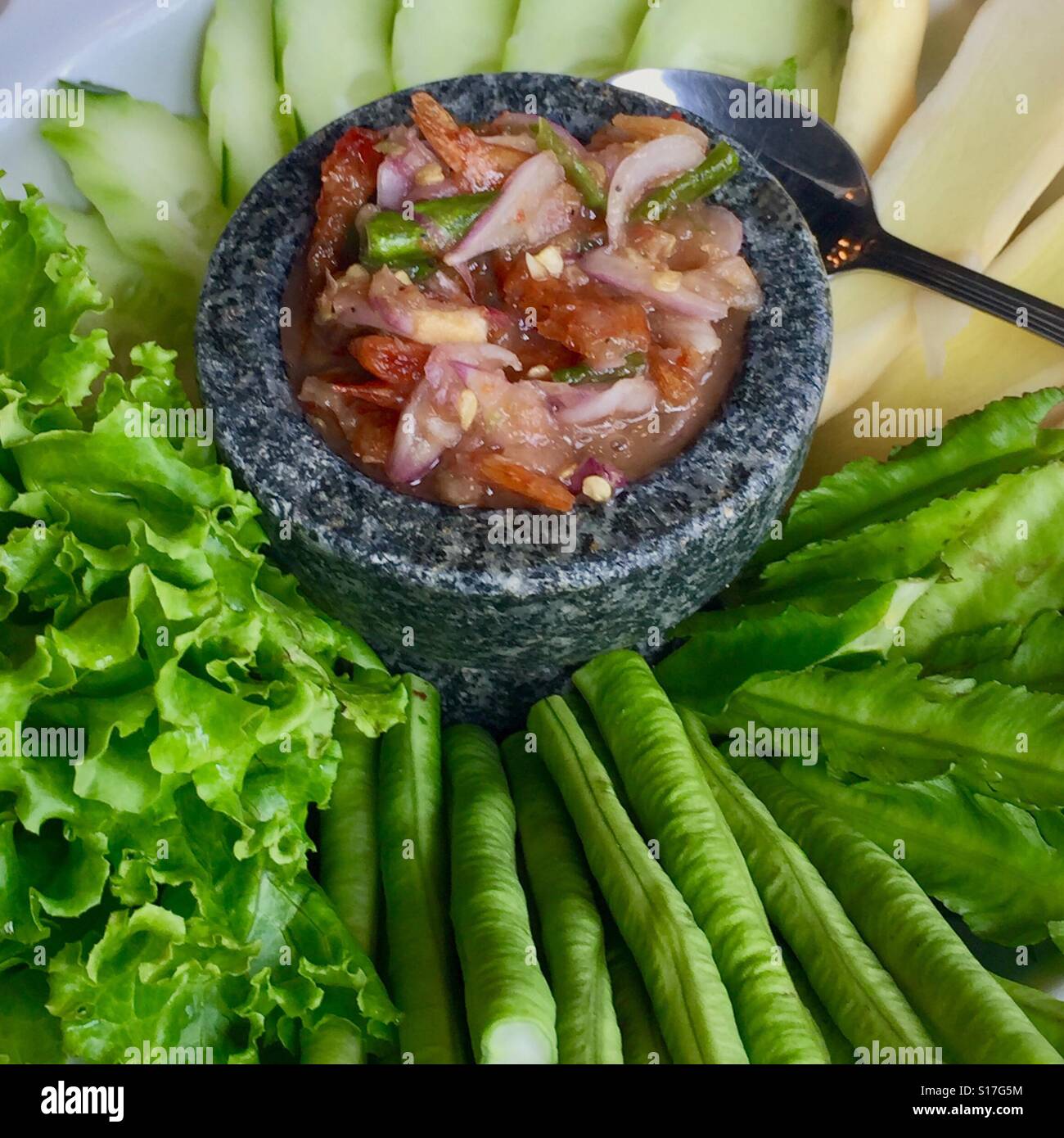 Thai peperoncino piccante dip, Phuket citta vecchia Foto Stock