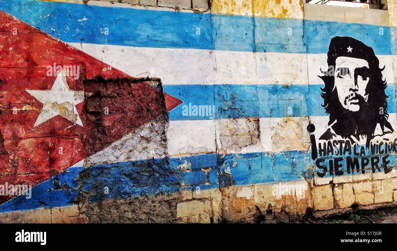Bandiera cubana graffiti con Che Guevara in Havana Foto Stock