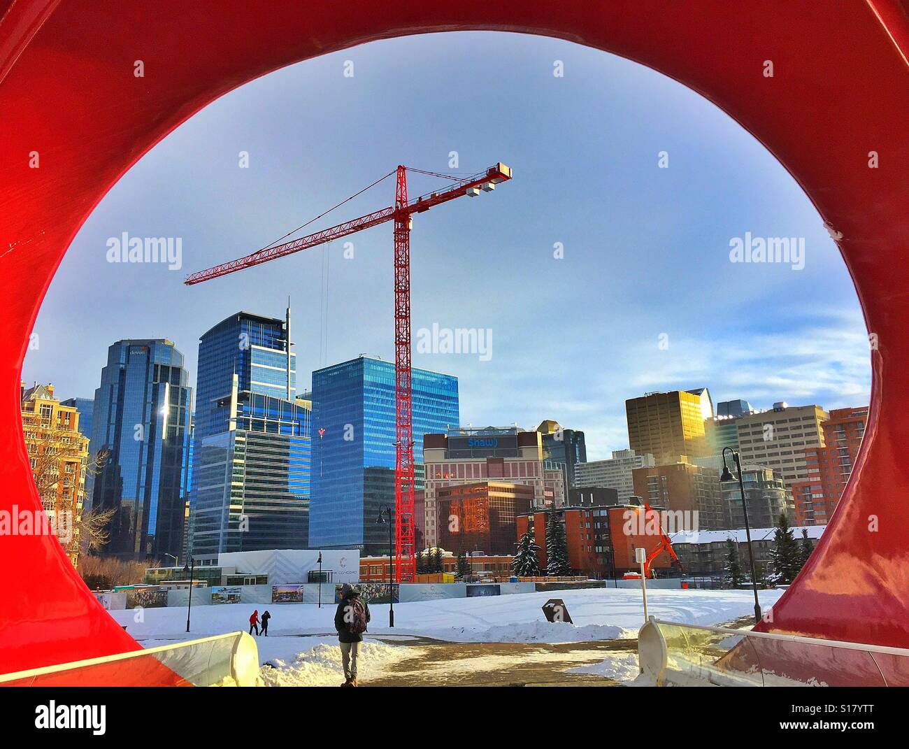 Downtown Calgary vista dal Ponte di Pace - Immagine stock catturata con smartphone