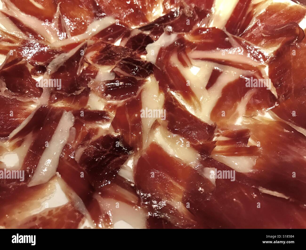 Prosciutto iberico. Chiudere la vista. Foto Stock