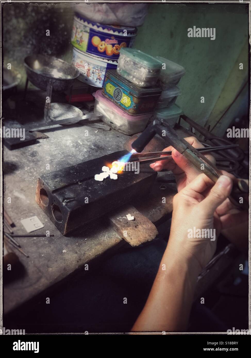 Fiamma blu. Foto Stock