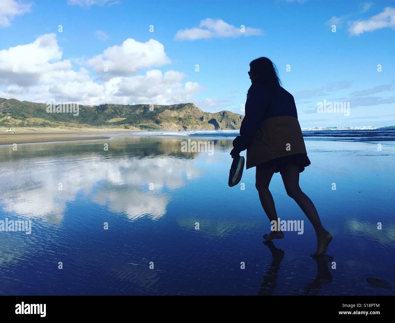 NZ estate in tutta la sua gloria. Una perfetta giornata in spiaggia Bethells Foto Stock