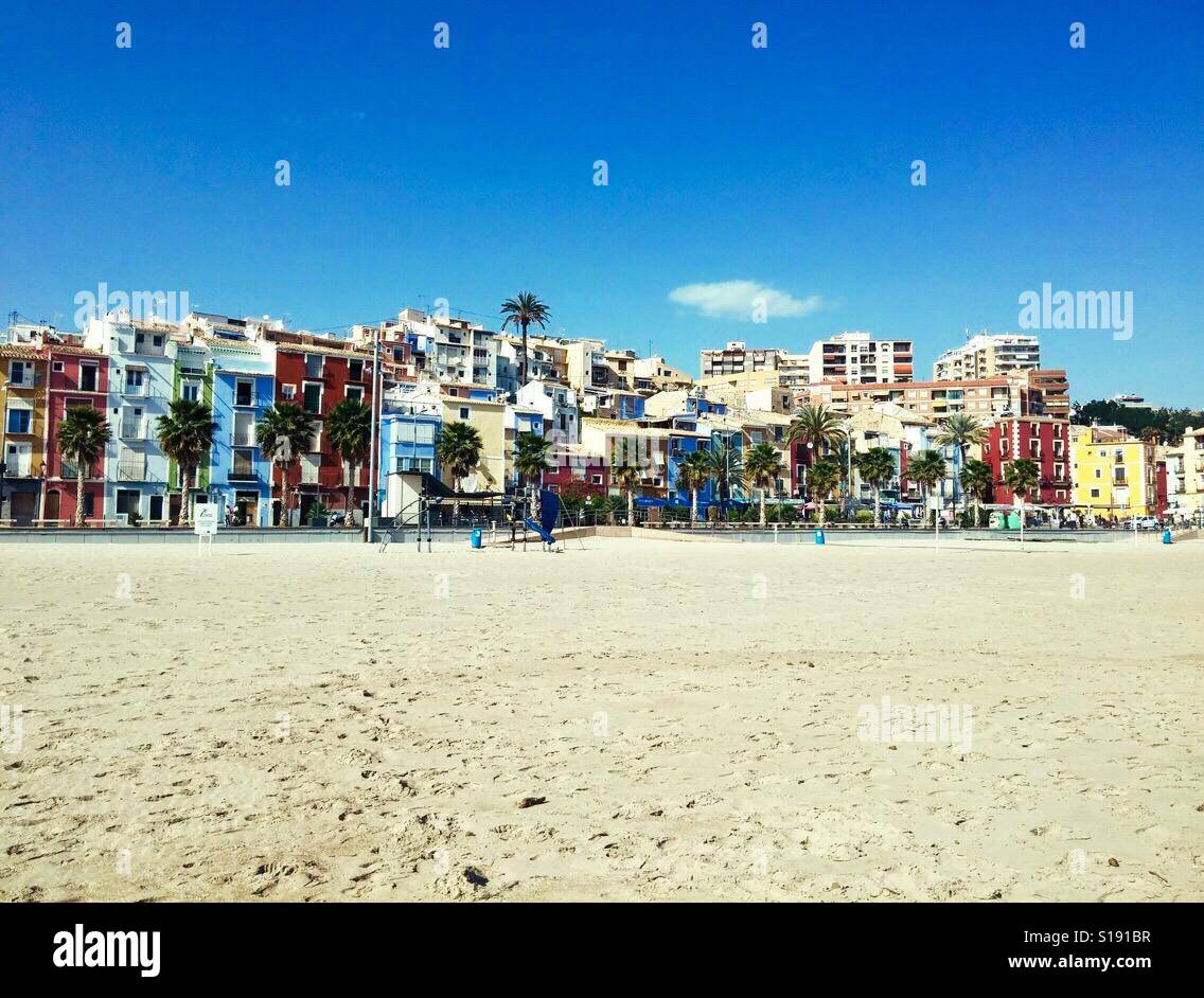 Villajoyosa, o La Vila Joiosa, è una città costiera e comune in provincia di Alicante, Comunità Valenciana, Spagna Foto Stock