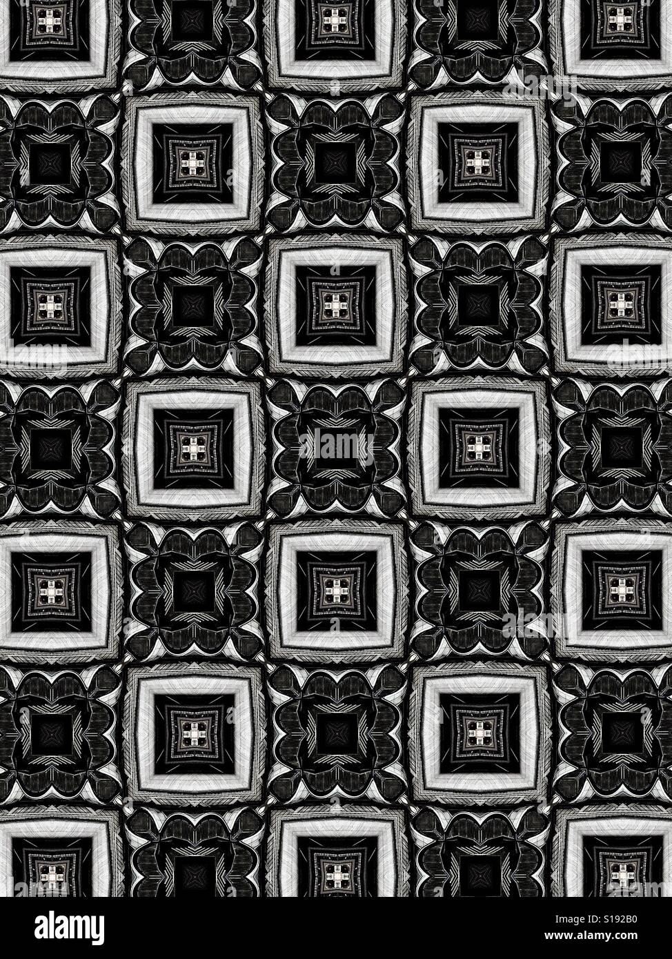 Un abstract design in bianco e nero di piazze interconnesse Foto Stock