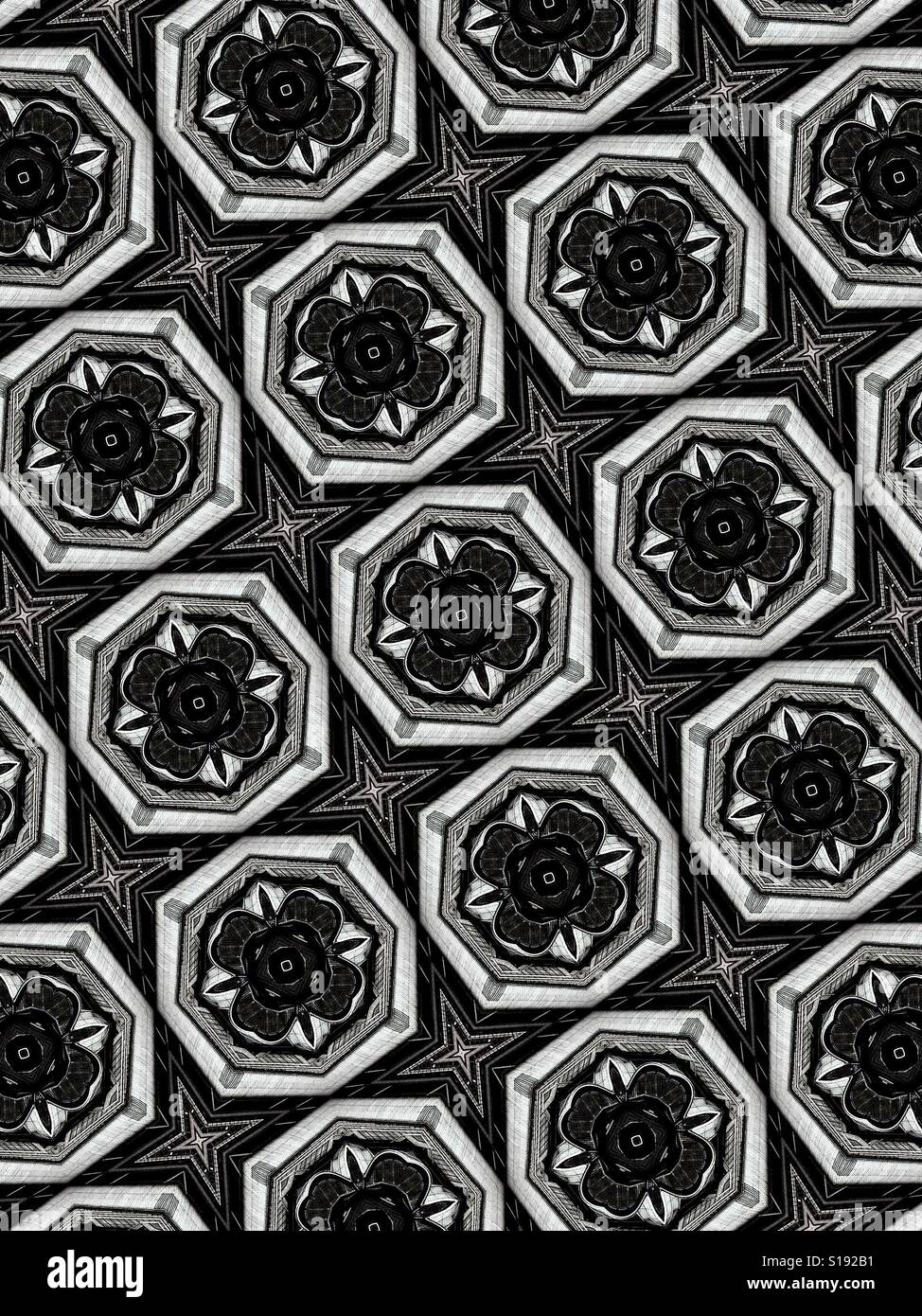 Un geometrico astratto schema bianco e nero delle forme tra loro interconnessi Foto Stock