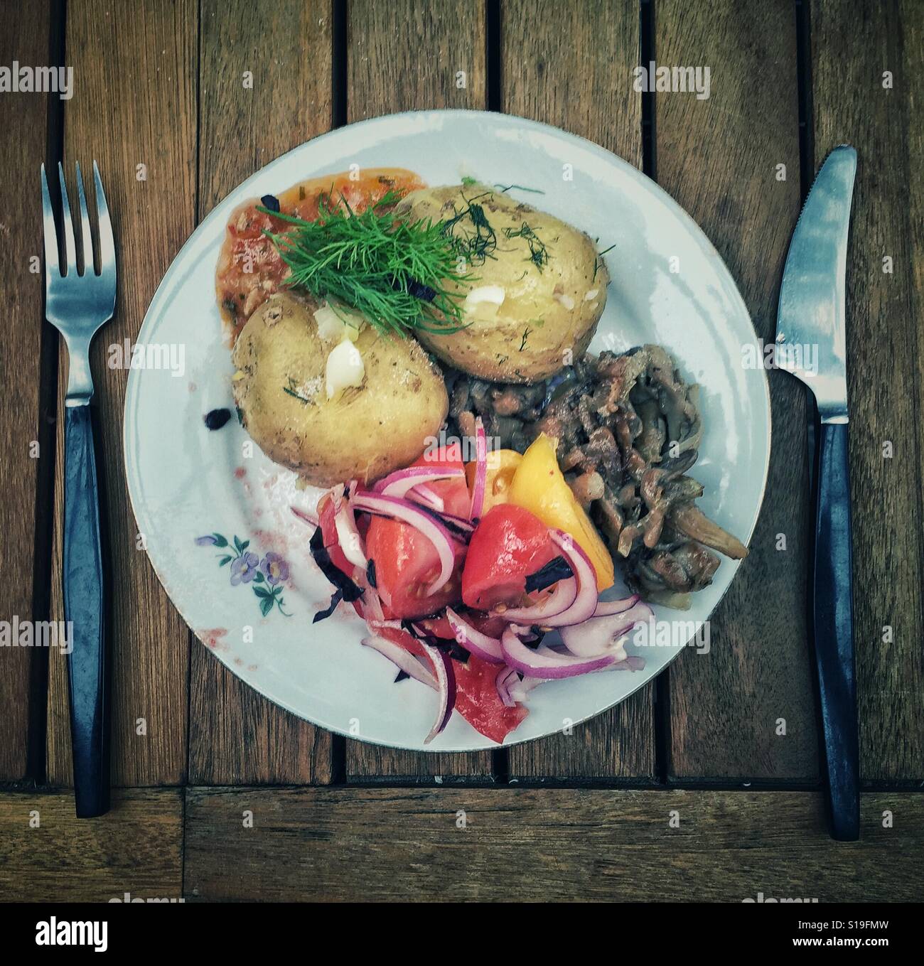 Russianvegetarian cibo su una piastra vista aerea - Immagine stock catturata con smartphone