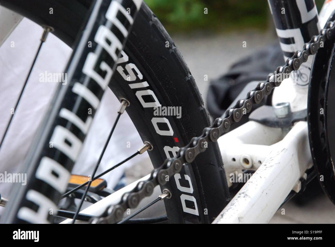 Close up bike telaio della ruota shot Foto Stock