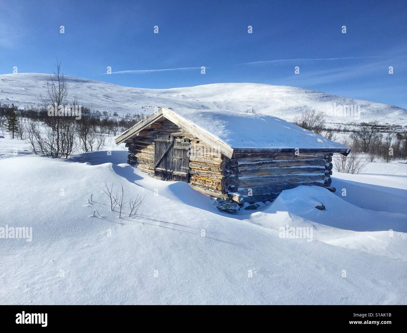 Vecchia cabina in montagna della Norvegia Foto Stock