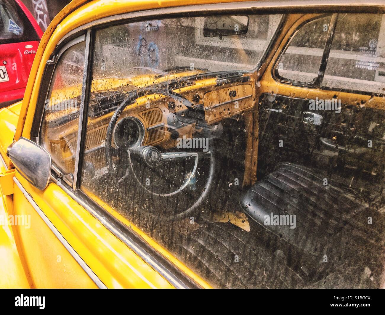Interior shot di una vecchia Volkswagen maggiolino Foto Stock