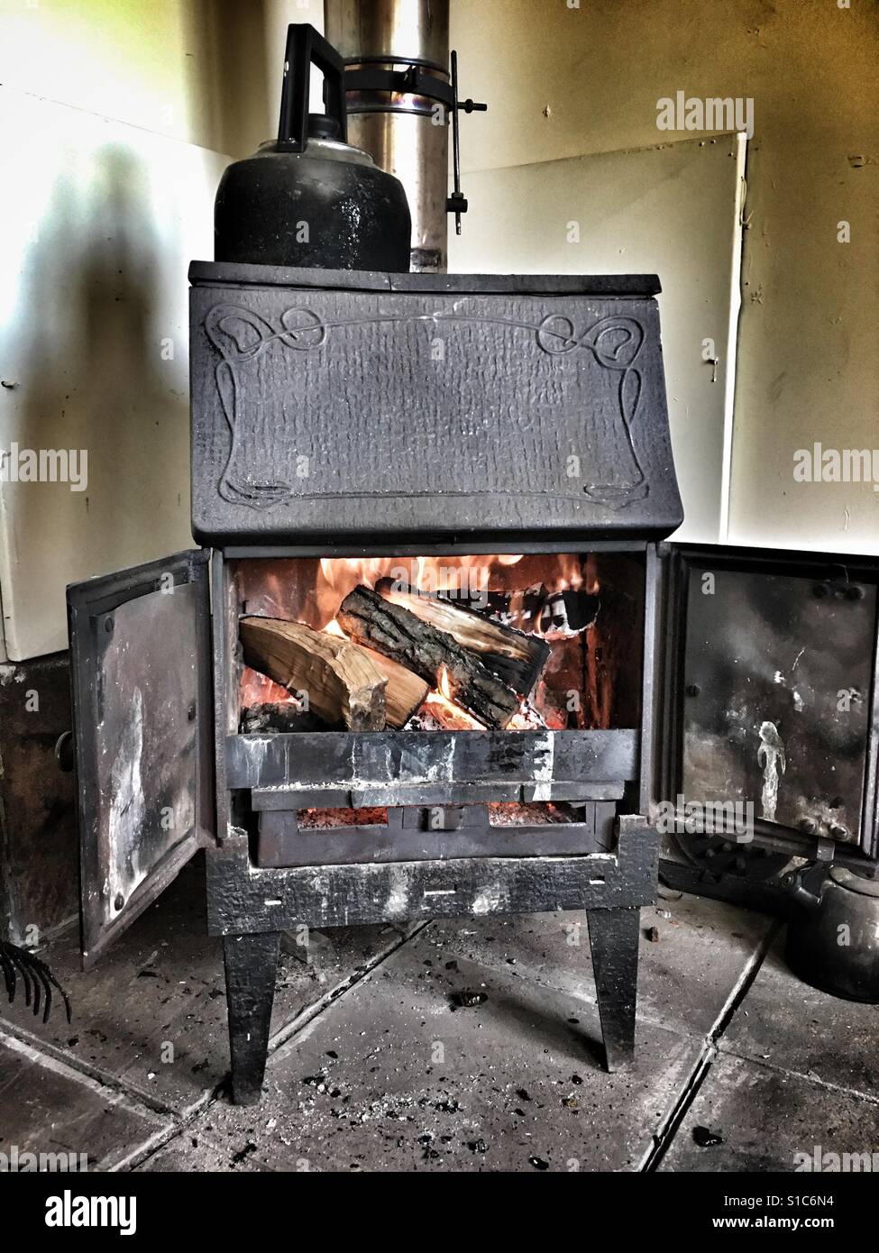 Bruciatore di legno Log Foto Stock