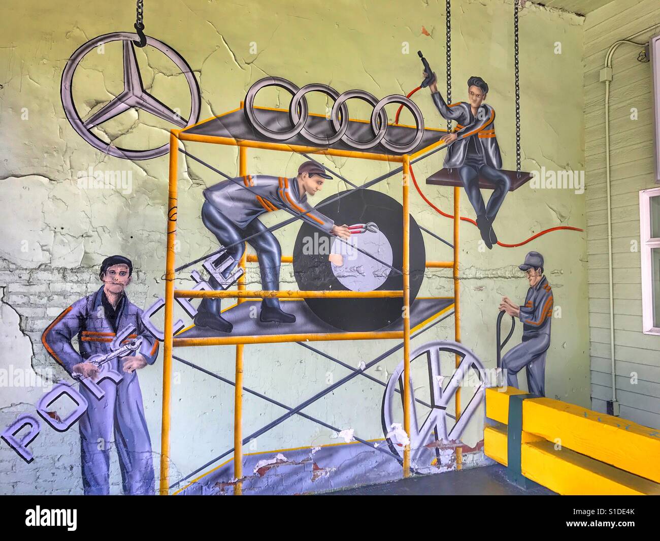 Murale, grasso sulla parete di scimmia, Seattle Washington, Stati Uniti d'America Foto Stock Murale, grasso sulla parete di scimmia, Seattle Washington, Stati Uniti d'America Foto Stock