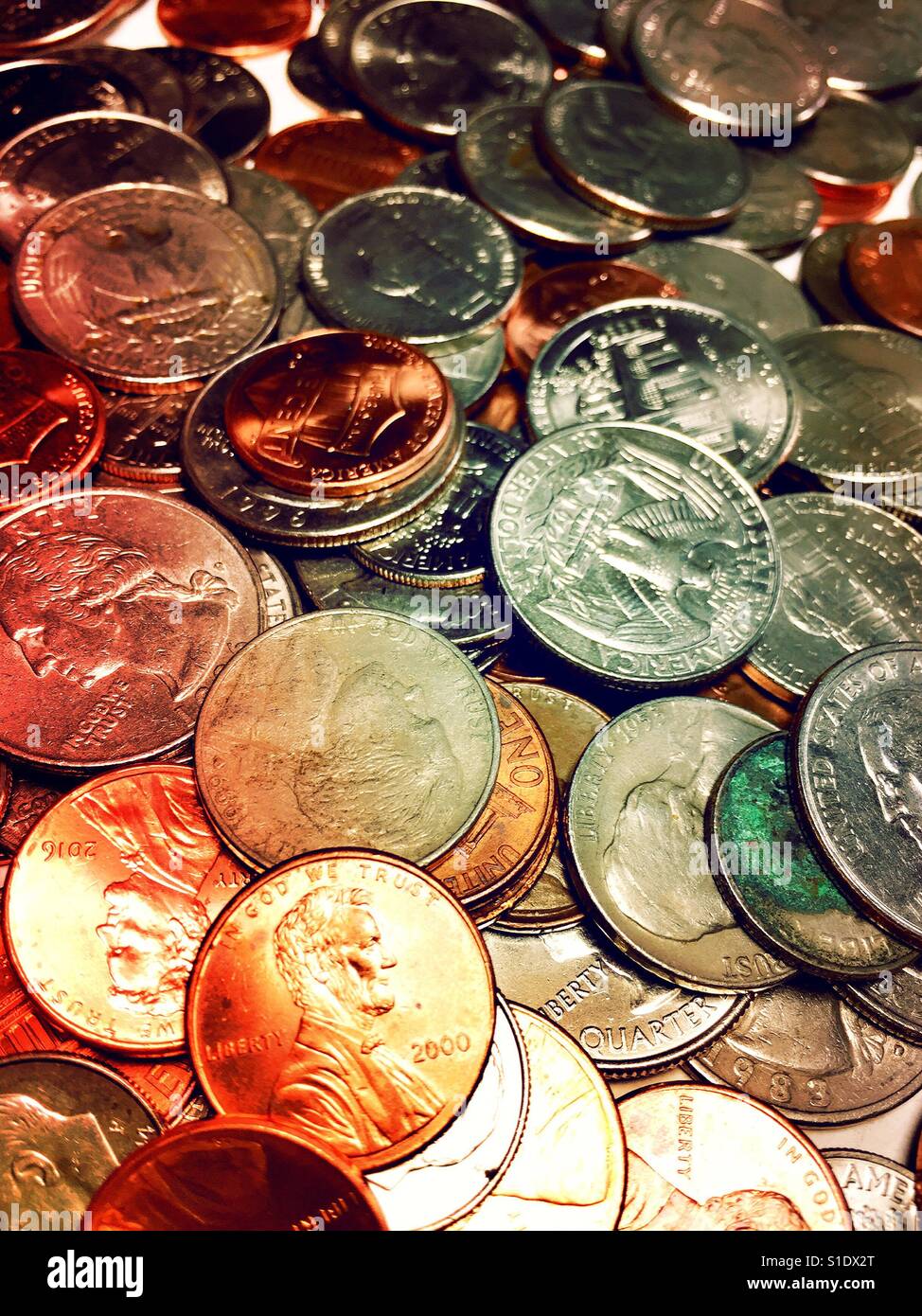 Close-up di noi monete, STATI UNITI D'AMERICA Foto Stock