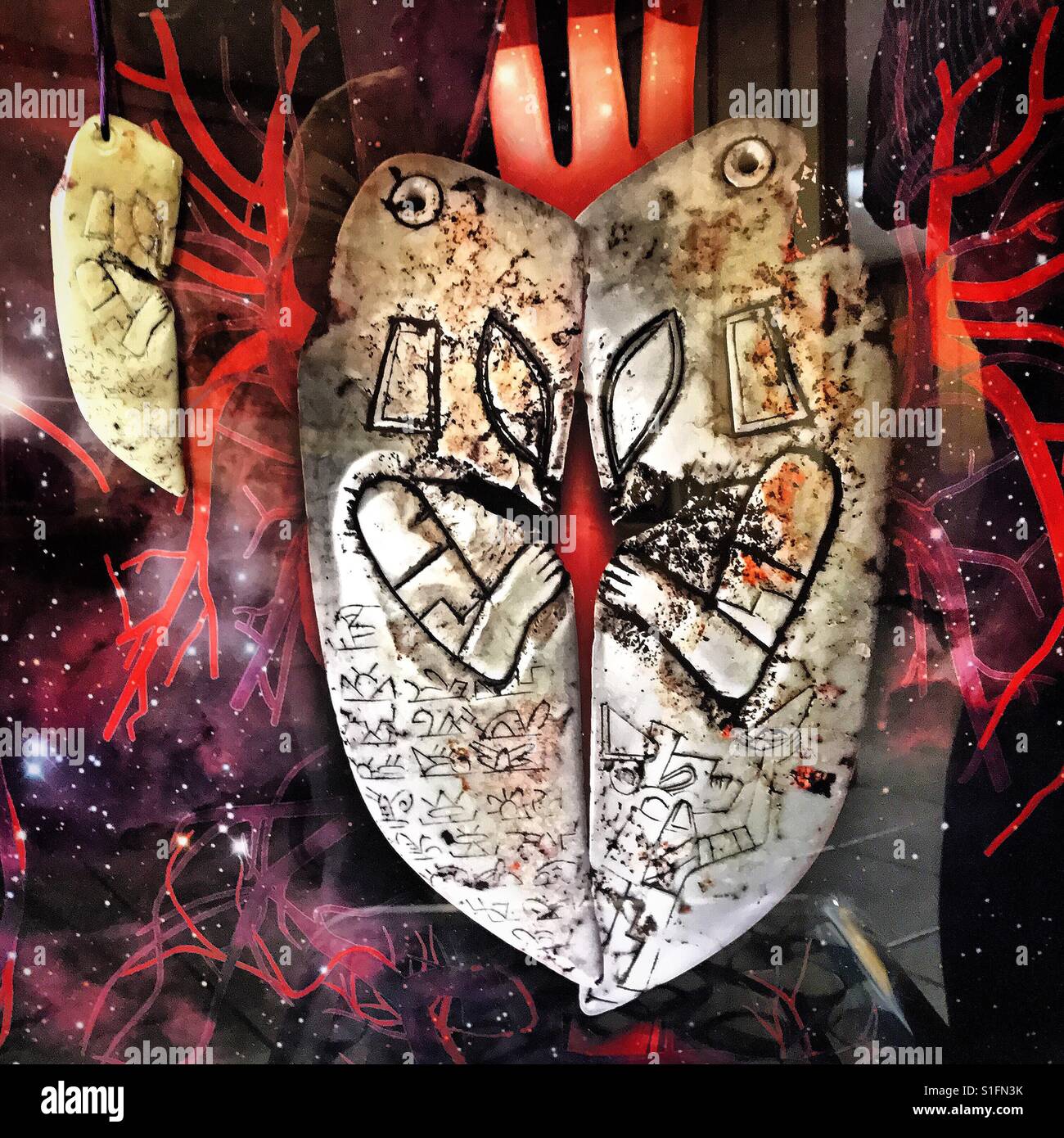 Pezzo di arte da Alfonso Ricart Velazquez della collezione. Ricart chiede la sua arte Esogetic Metagalactic Arte da origine sconosciuta. Ricart è il fondatore di Educación Universal Bernal A.C, Fondazione in Messico. Foto Stock