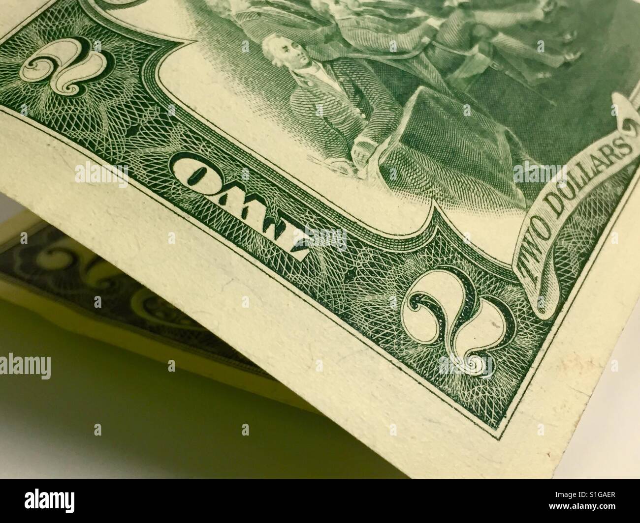 Stati Uniti due-dollaro. - Immagine stock catturata con smartphone