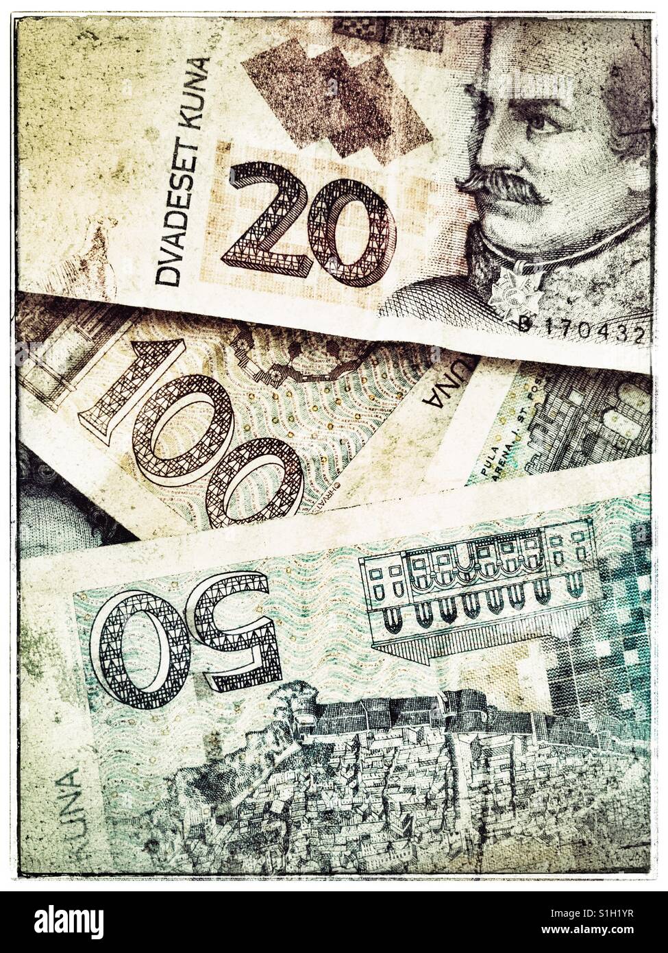 La Kuna croata Banconote - Immagine stock catturata con smartphone