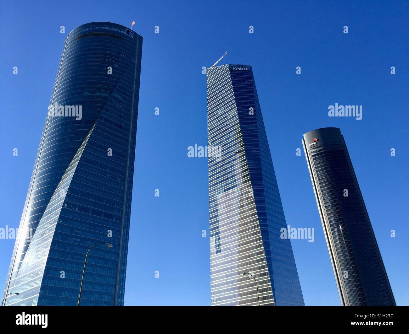 Tre se il "Cuatro Torres degli edifici in Madrid Foto Stock
