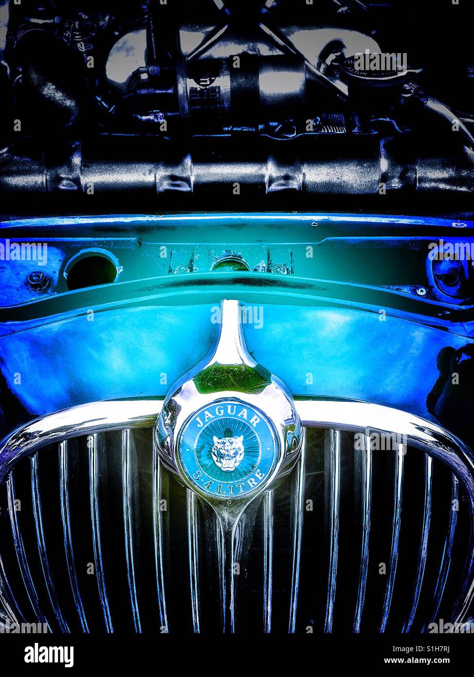 Jaguar 3.4 litro classic car - Immagine stock catturata con smartphone