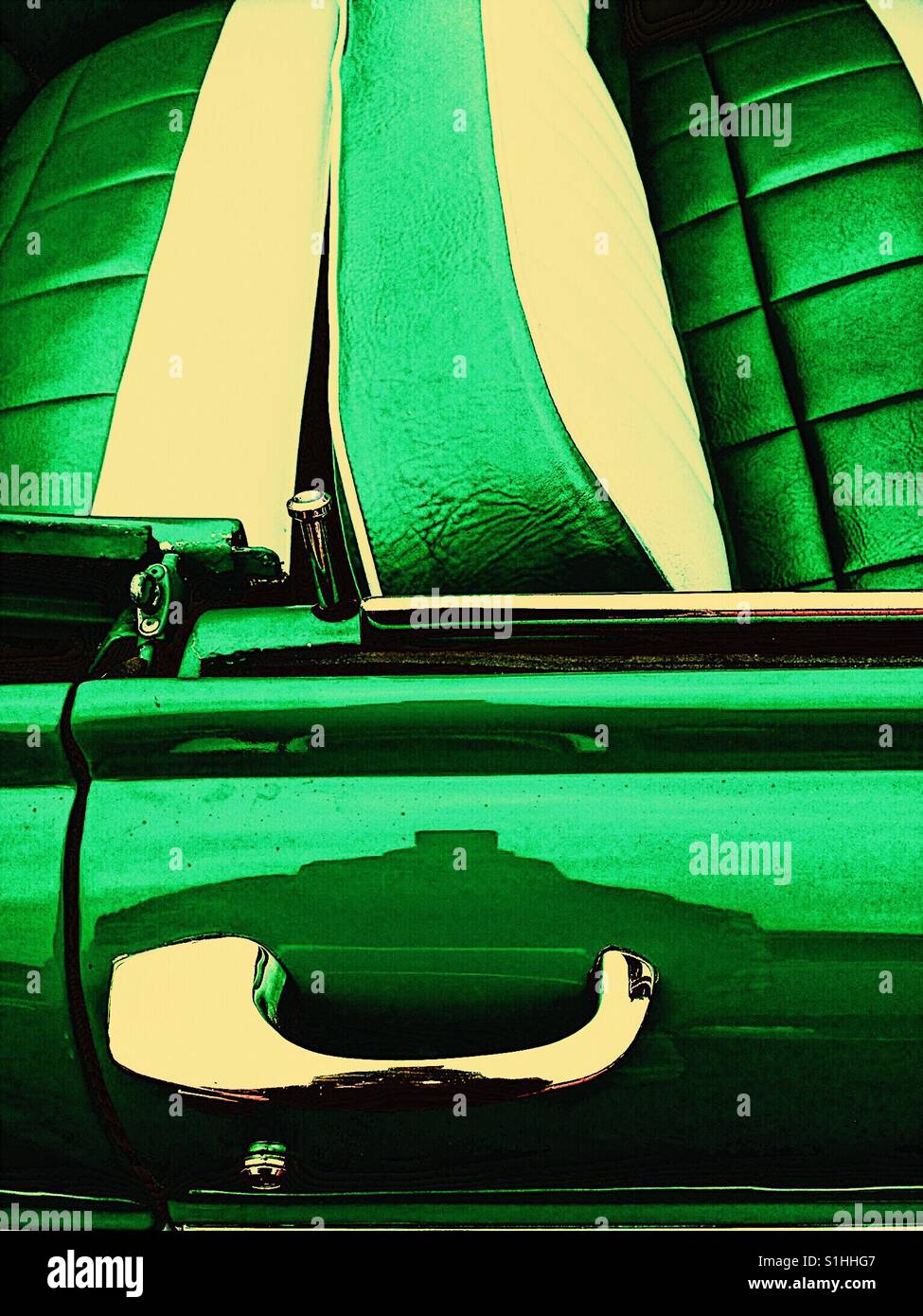 Verde e crema classic car posti a sedere in pelle Foto Stock