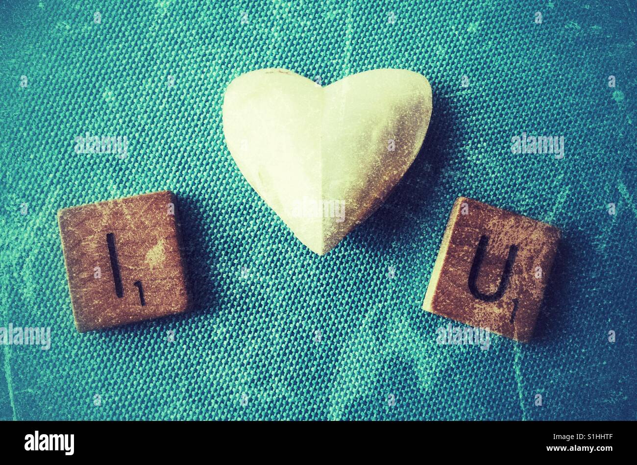 Io vi amo con lettere di Scrabble. Foto Stock