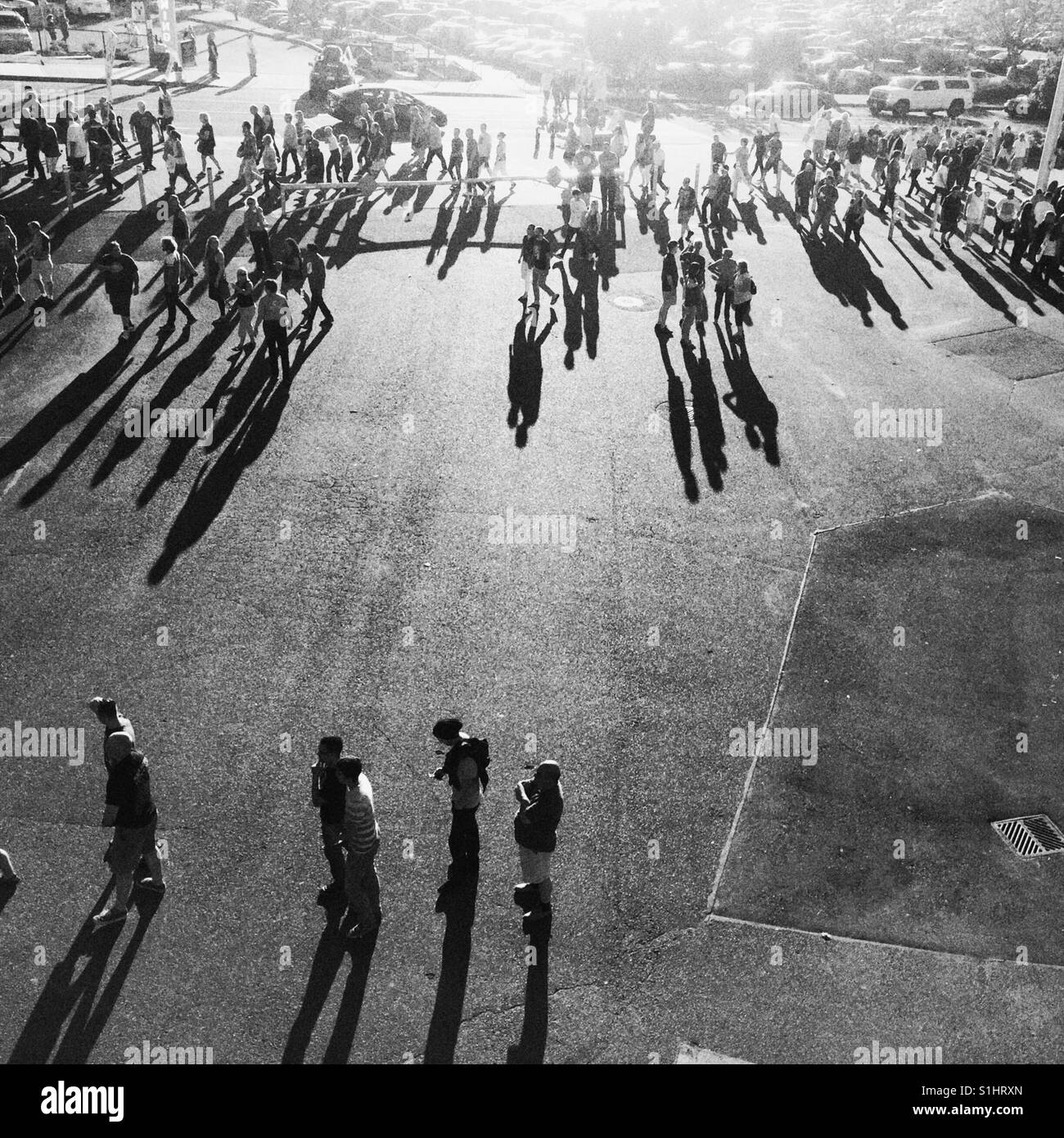 Grande folla di gente che camminava a Tacoma fatto per un concerto di epic Us+loro con Roger Waters, leggendario Pink Floyd musicista Foto Stock