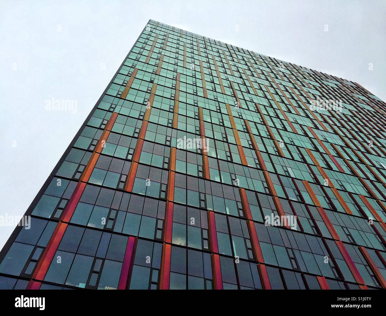 Un alto edificio costruito da Amazon nel centro cittadino di Seattle - Immagine stock catturata con smartphone