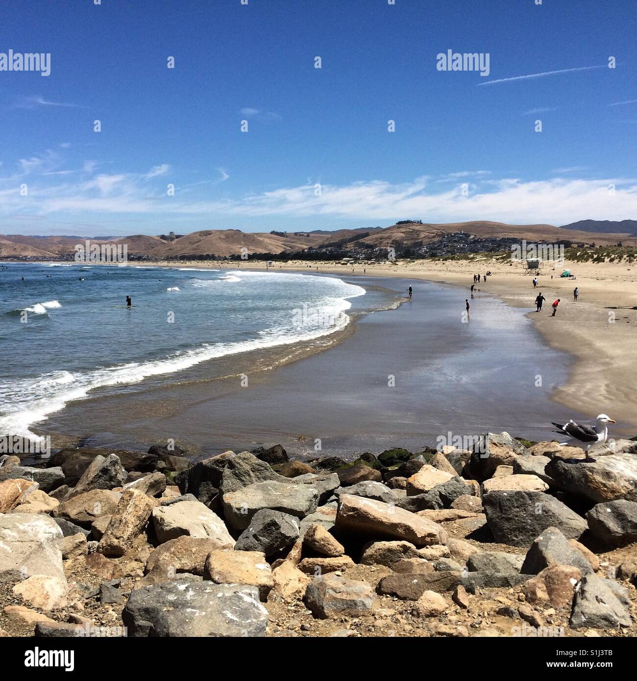 Spiaggia, Morro Bay, San Luis Obispo County, California - Immagine stock catturata con smartphone