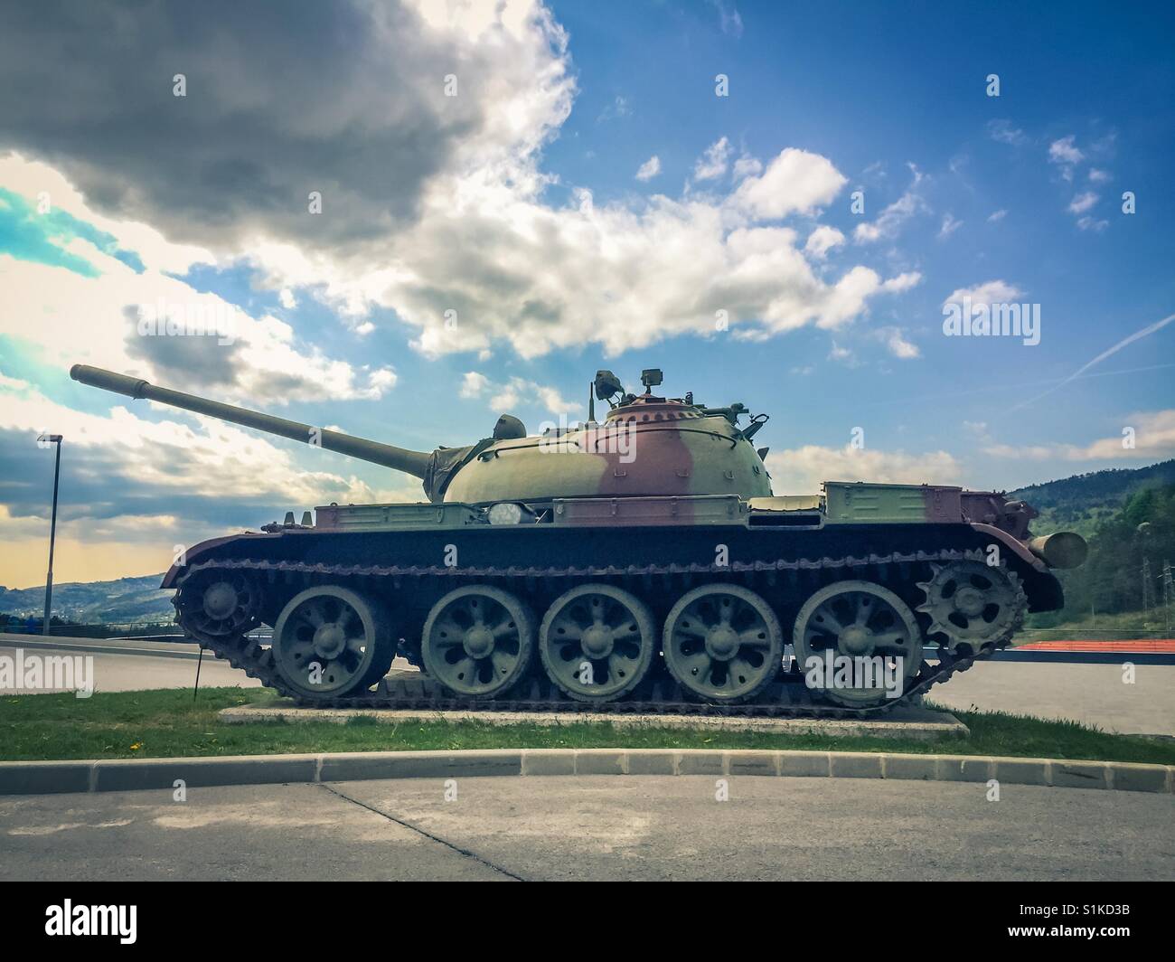 T-55 serbatoio sul display in Parco di storia militare in Pivka, Slovenia Foto Stock