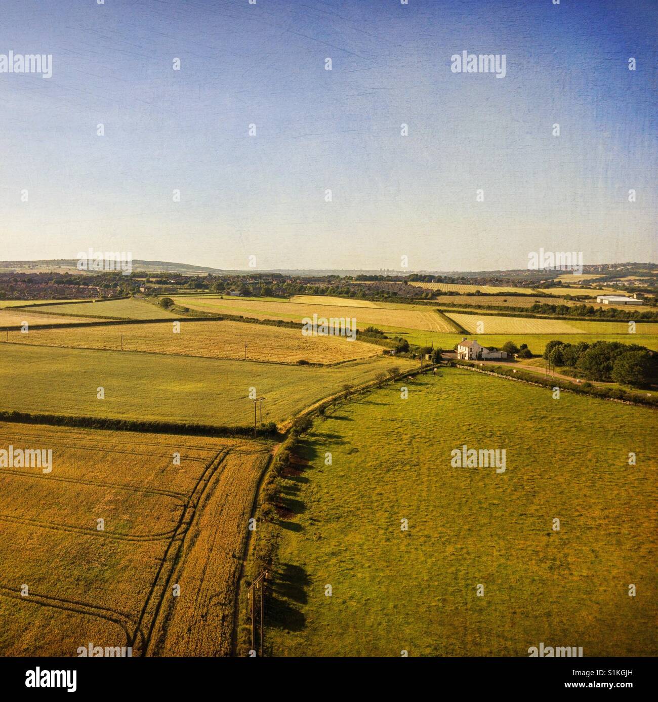 Vista aerea di campi rurali e campagna - Immagine stock catturata con smartphone