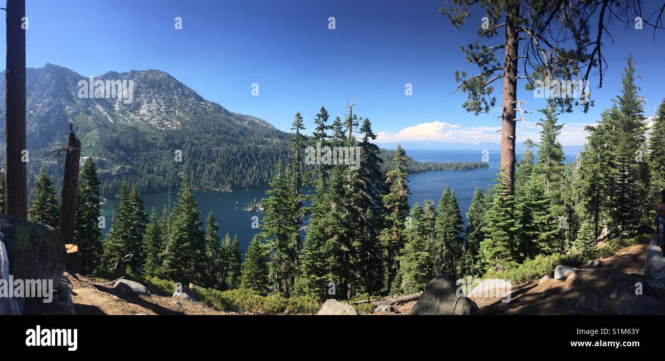 Panorama del Lago di Tahoe, CA. Foto Stock