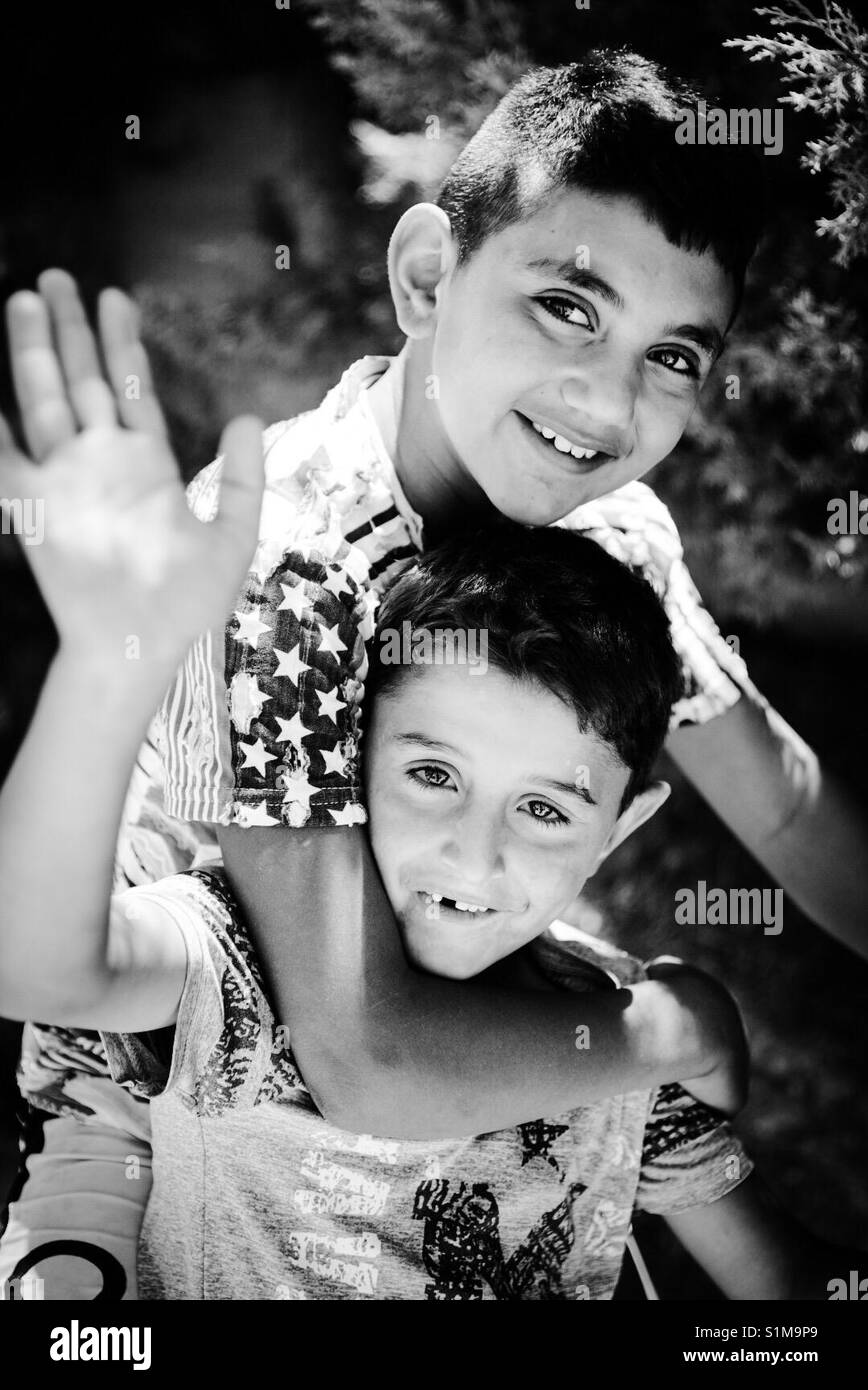 Un profugo palestinese a Betlemme, Palestina. - Immagine stock catturata con smartphone