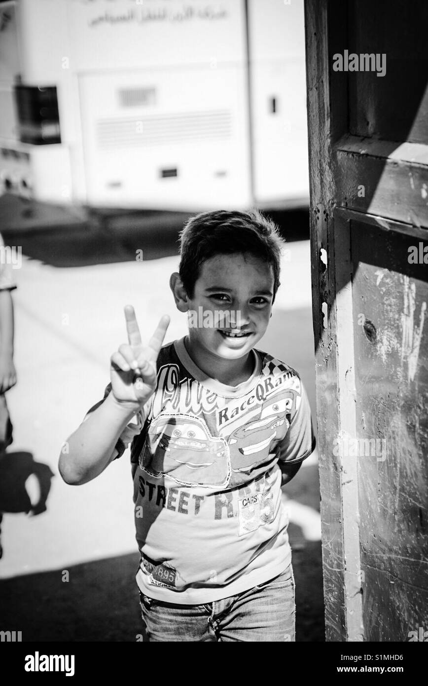 Un bambino profugo in Arroub Camp di Betlemme, Palestina. Foto Stock