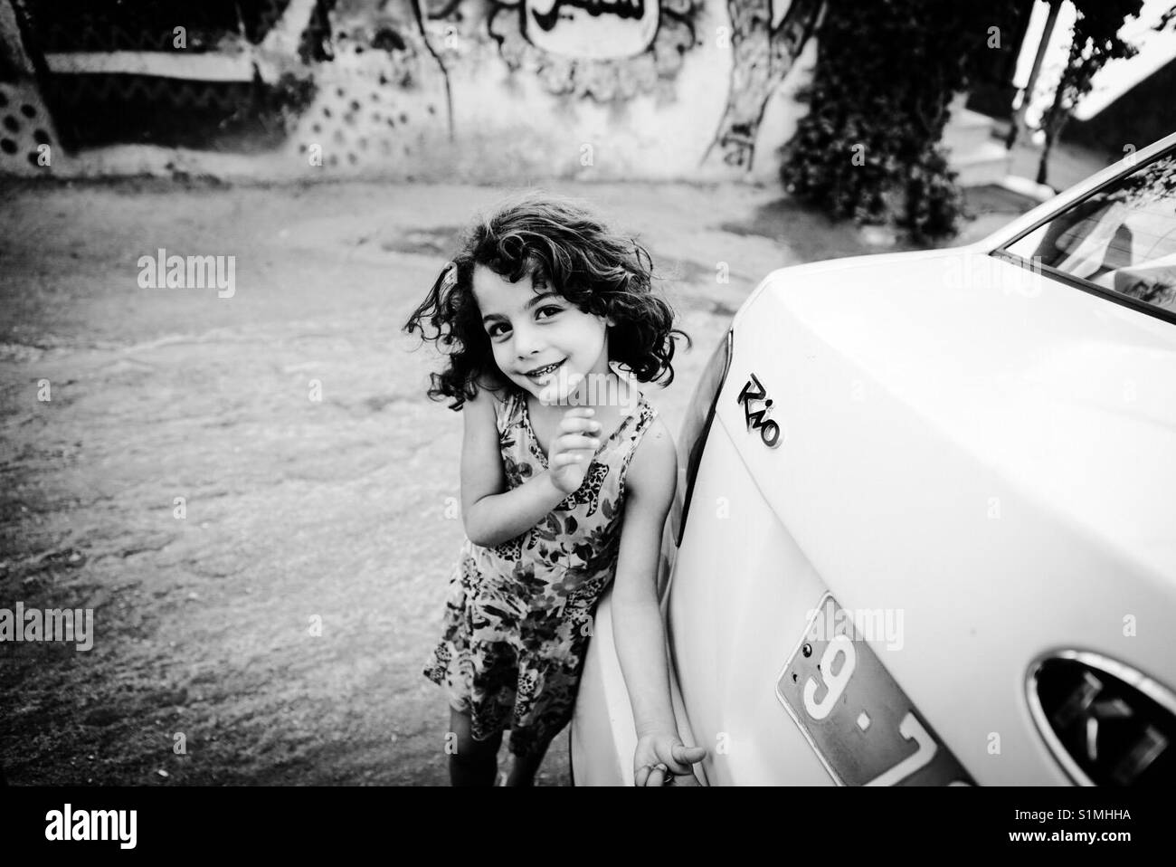 Un profugo palestinese in Aida Camp di Betlemme, Palestina. Foto Stock