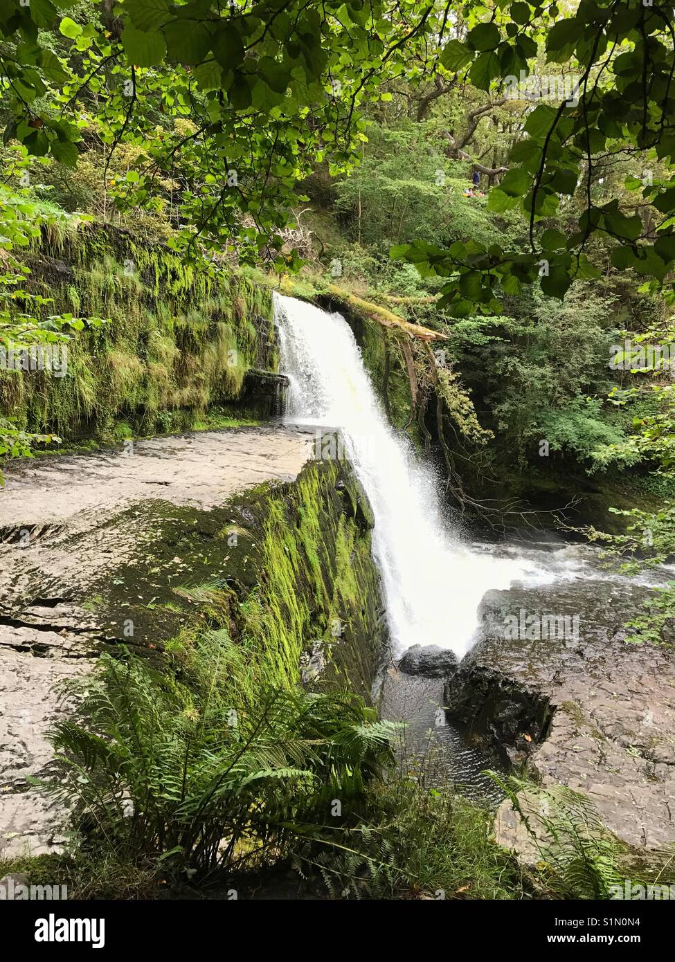 Sgwd Clun-Gwyn cascata ("caduta del prato bianco') nel Parco Nazionale di Brecon Beacons Foto Stock