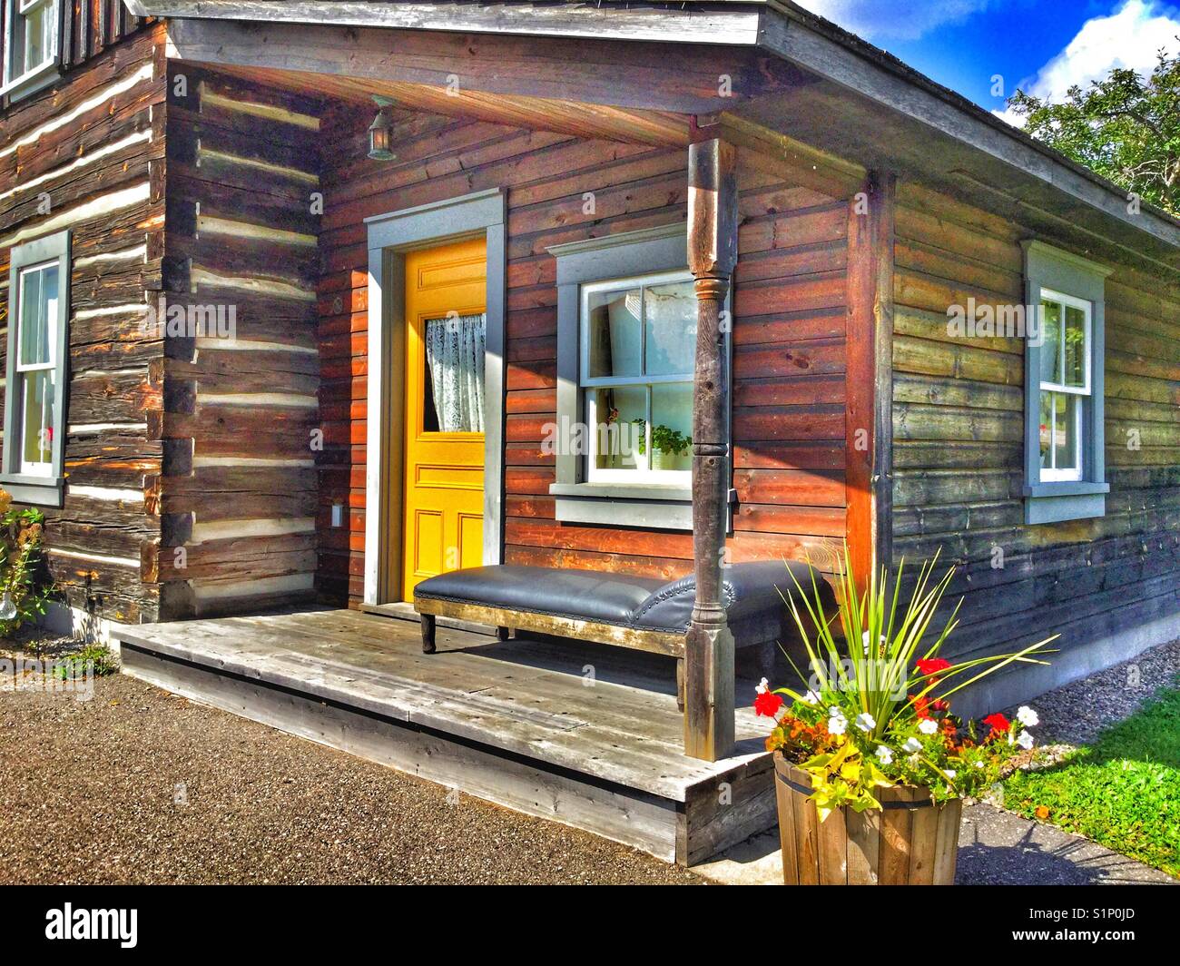 Pioneer originale homestead, una tipica struttura in legno. Foto Stock