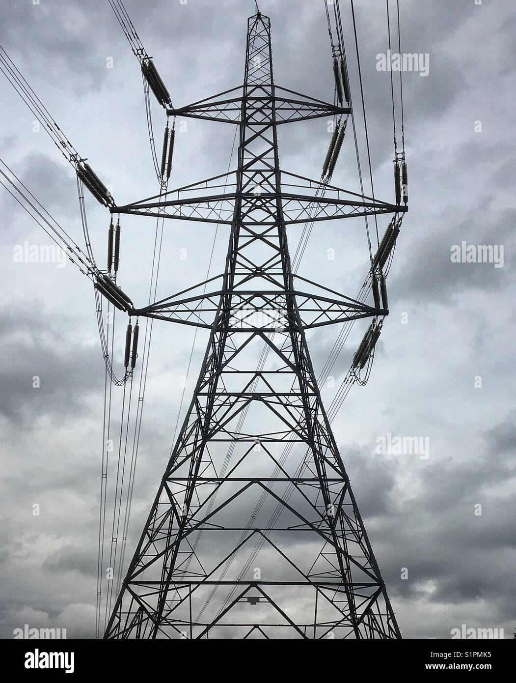 Pilone dell'stagliano contro un cielo grigio. Foto Stock