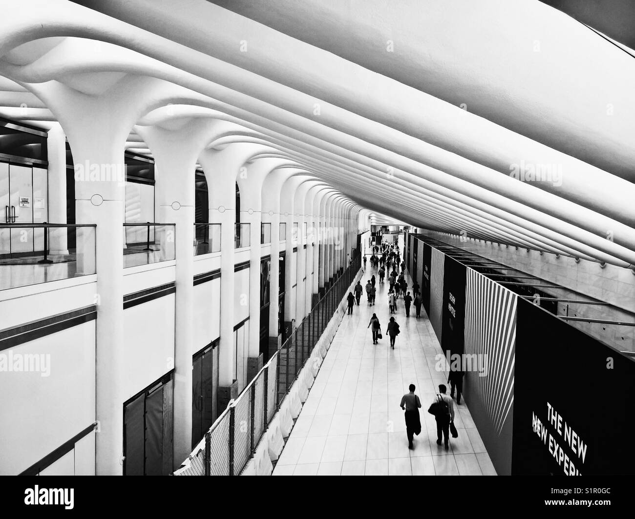 Pendolari a piedi dal Centro Finanziario Mondiale al nuovo Calatraba occhio del terminal del treno nel World Trade Center, del centro cittadino di Manhattan Foto Stock